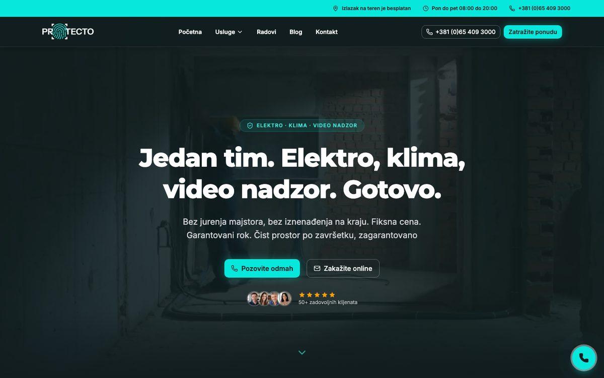 Hero sekcija sajta protecto.rs